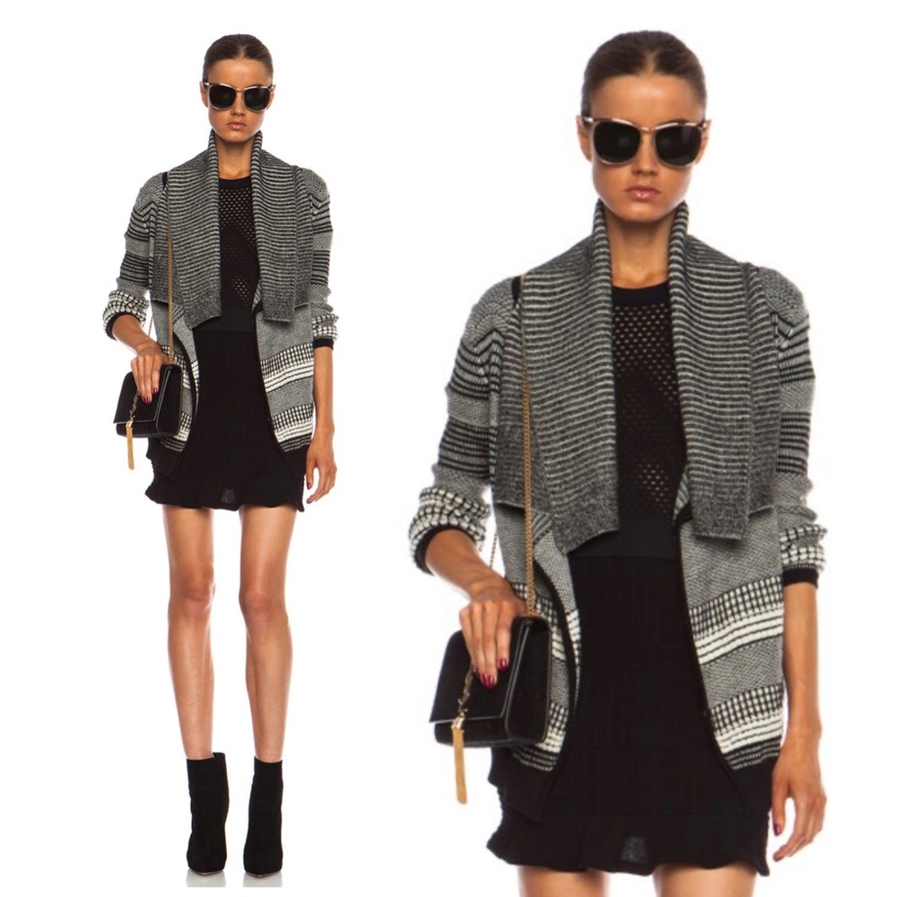 YIGAL AZROUEL 100% Baby Alpaca Jacquard Knit Cardigan Sweater Size XS/S